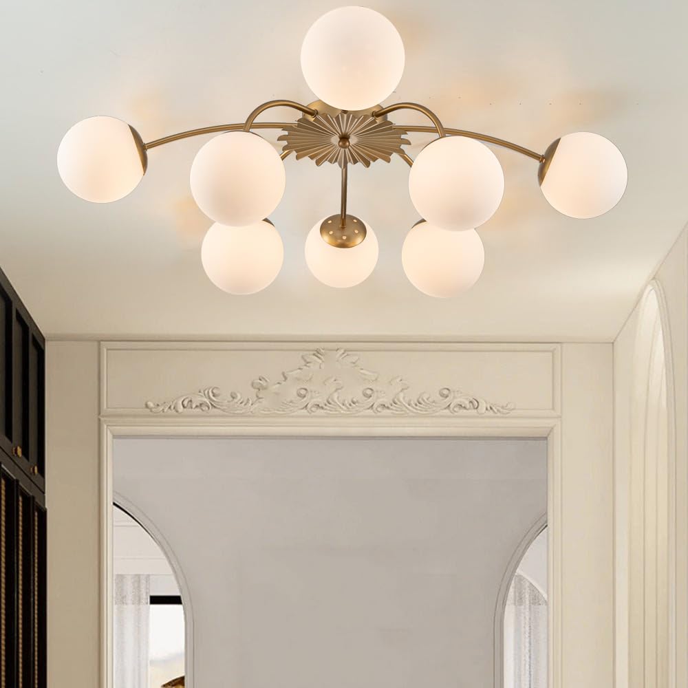 LUMiRiSE / ≠encore. Longree 8-Light Flush Mount Ceiling Light, Gold Sputnik Chandelier